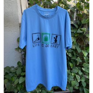 Men's Hand-Painted Blue T-Shirt – Life Is So Easy Graphic Design