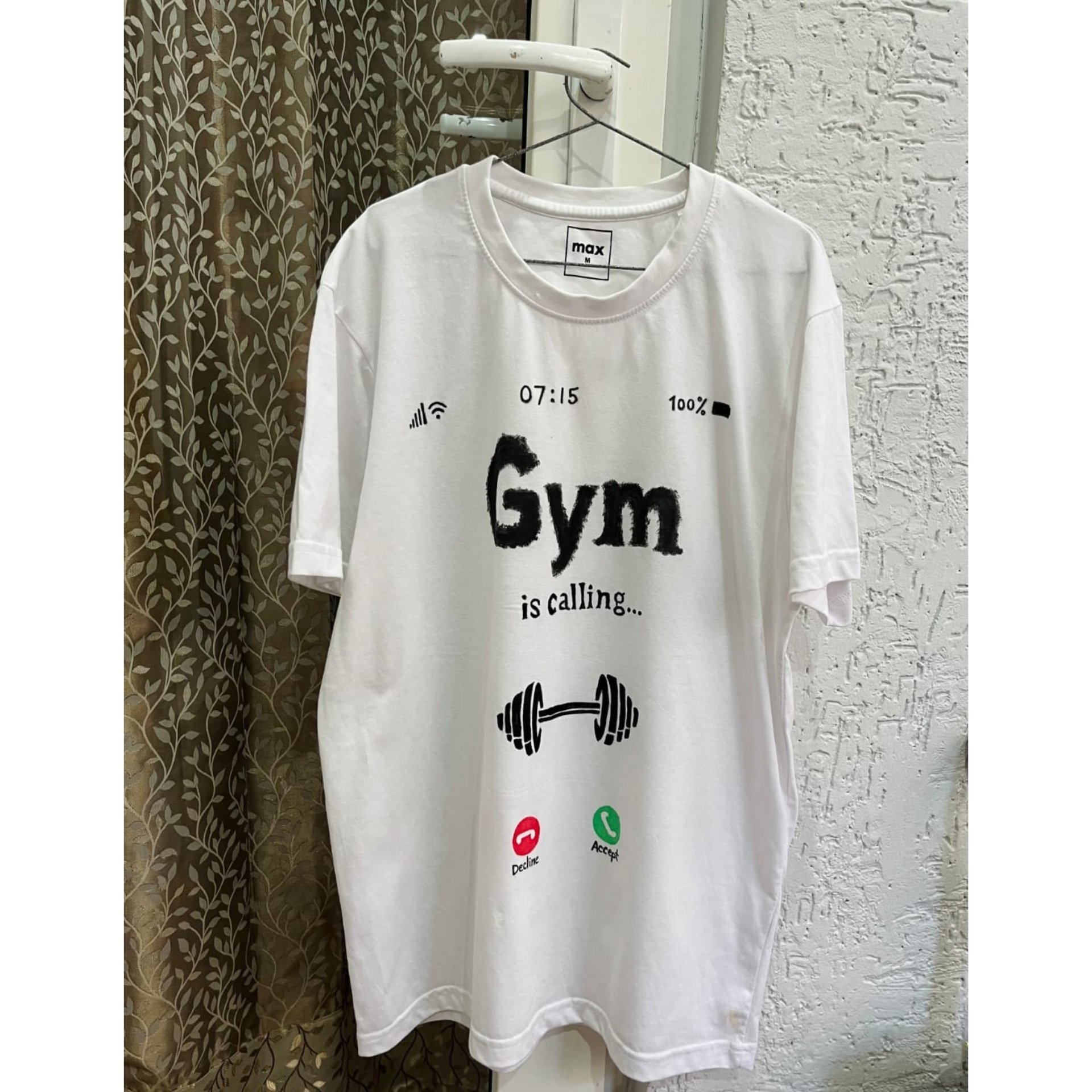 Men's White Hand-Painted Gym T-Shirt