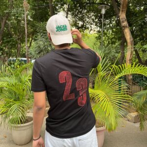 Ehsaas Hand-Painted Black Cotton T-Shirt for Men – Number 23