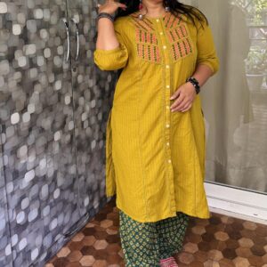 Mustard Embroidered Cotton Kurta for Women – XXL