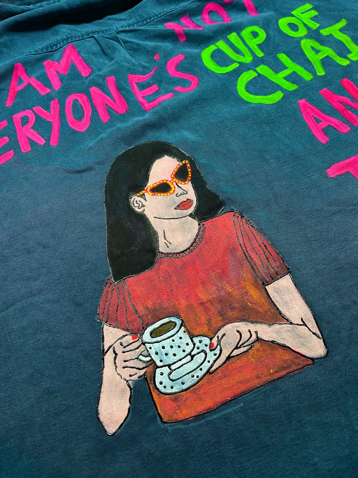 Hand-Painted Blue Shirt – Not Everyone's Cup of Tea - Image 4