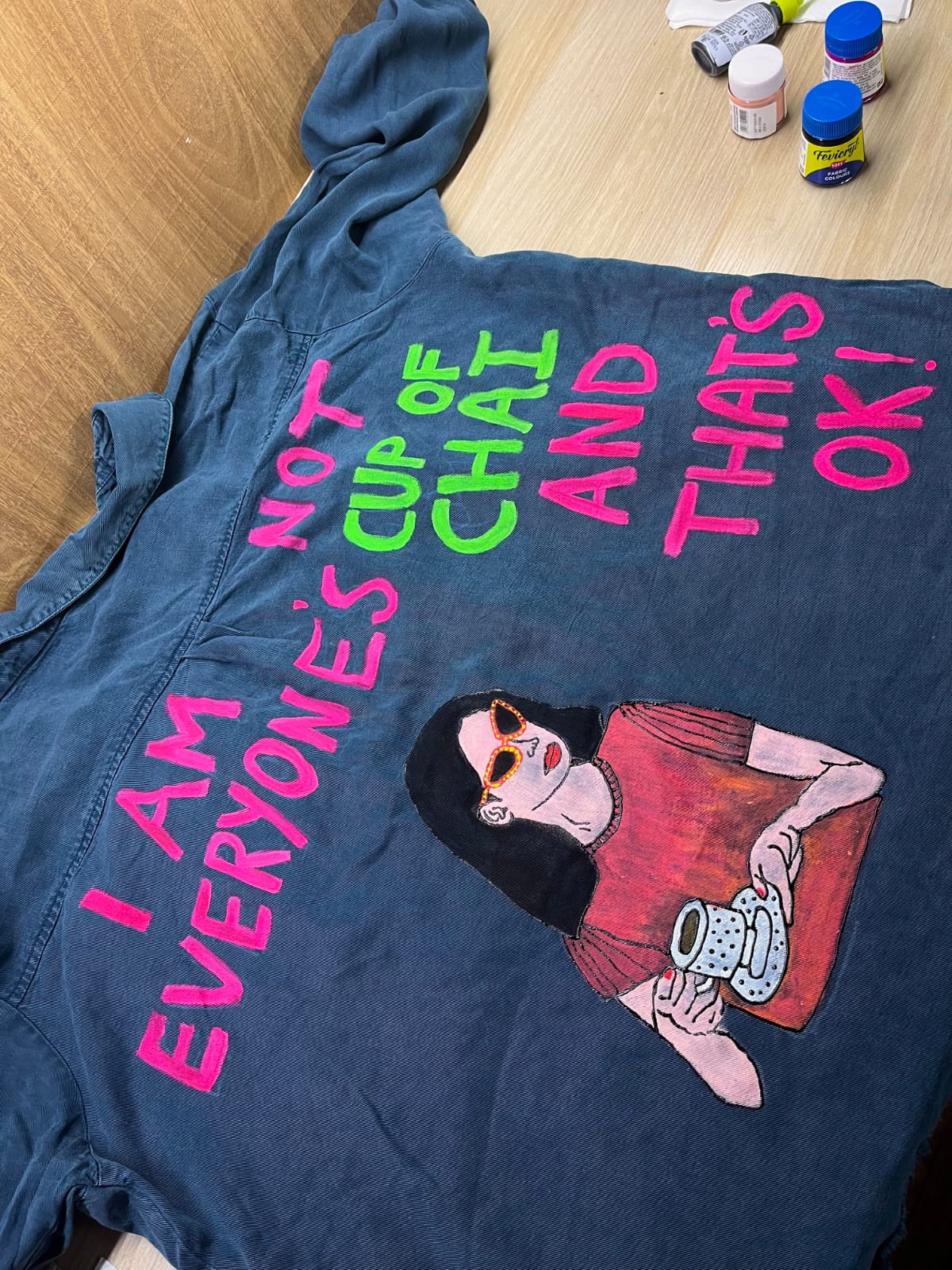 Hand-Painted Blue Shirt – Not Everyone's Cup of Tea - Image 2