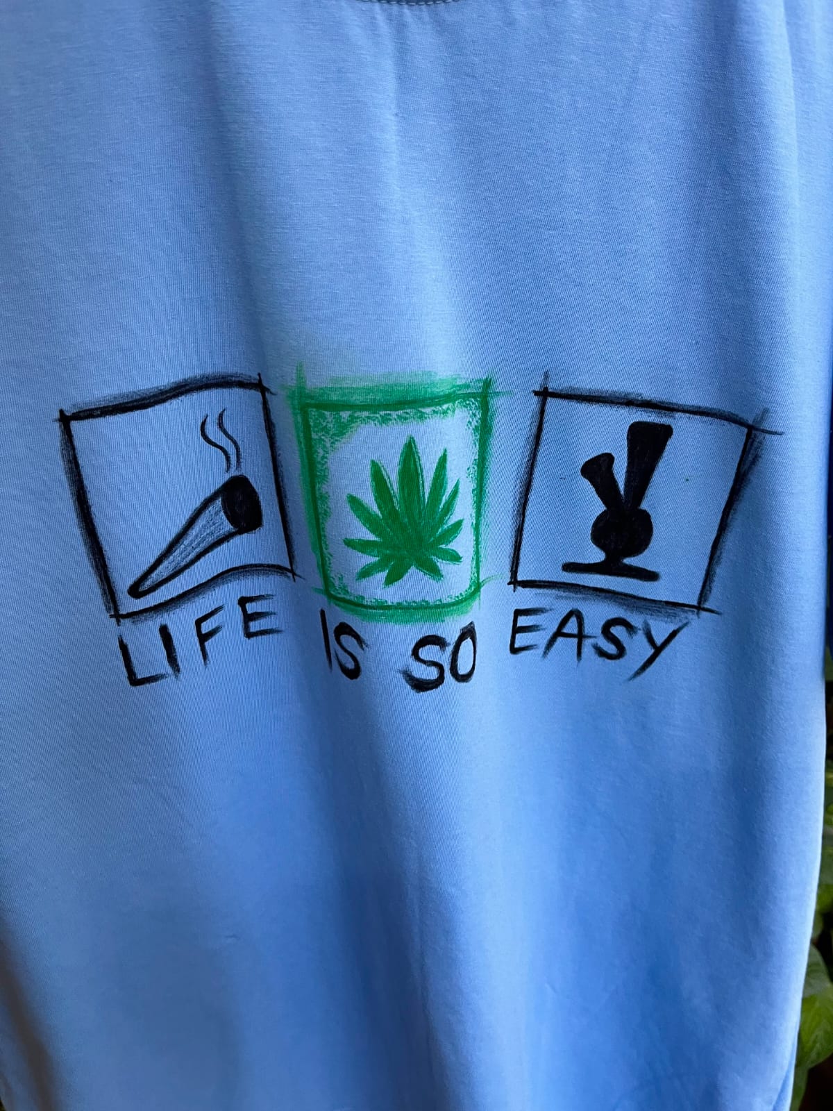 Men's Hand-Painted Blue T-Shirt – Life Is So Easy Graphic Design - Image 4