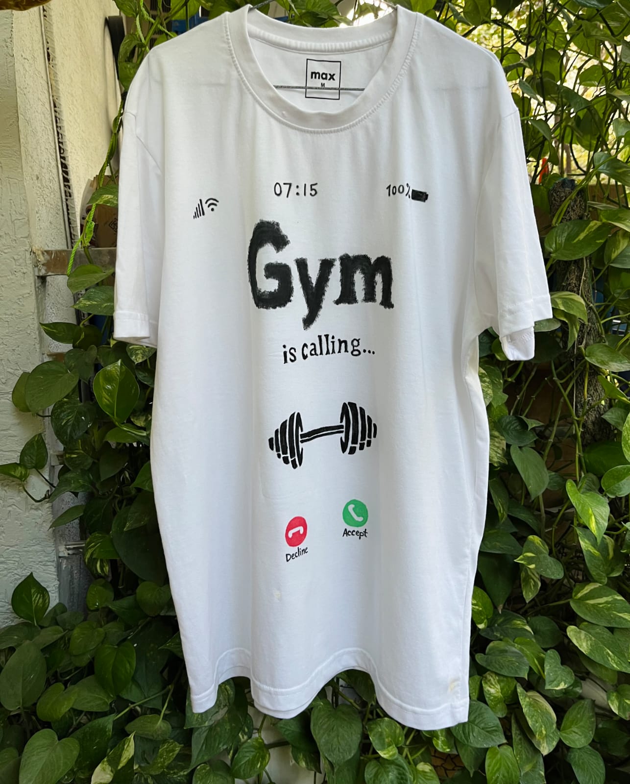 Men's White Hand-Painted Gym T-Shirt - Image 3