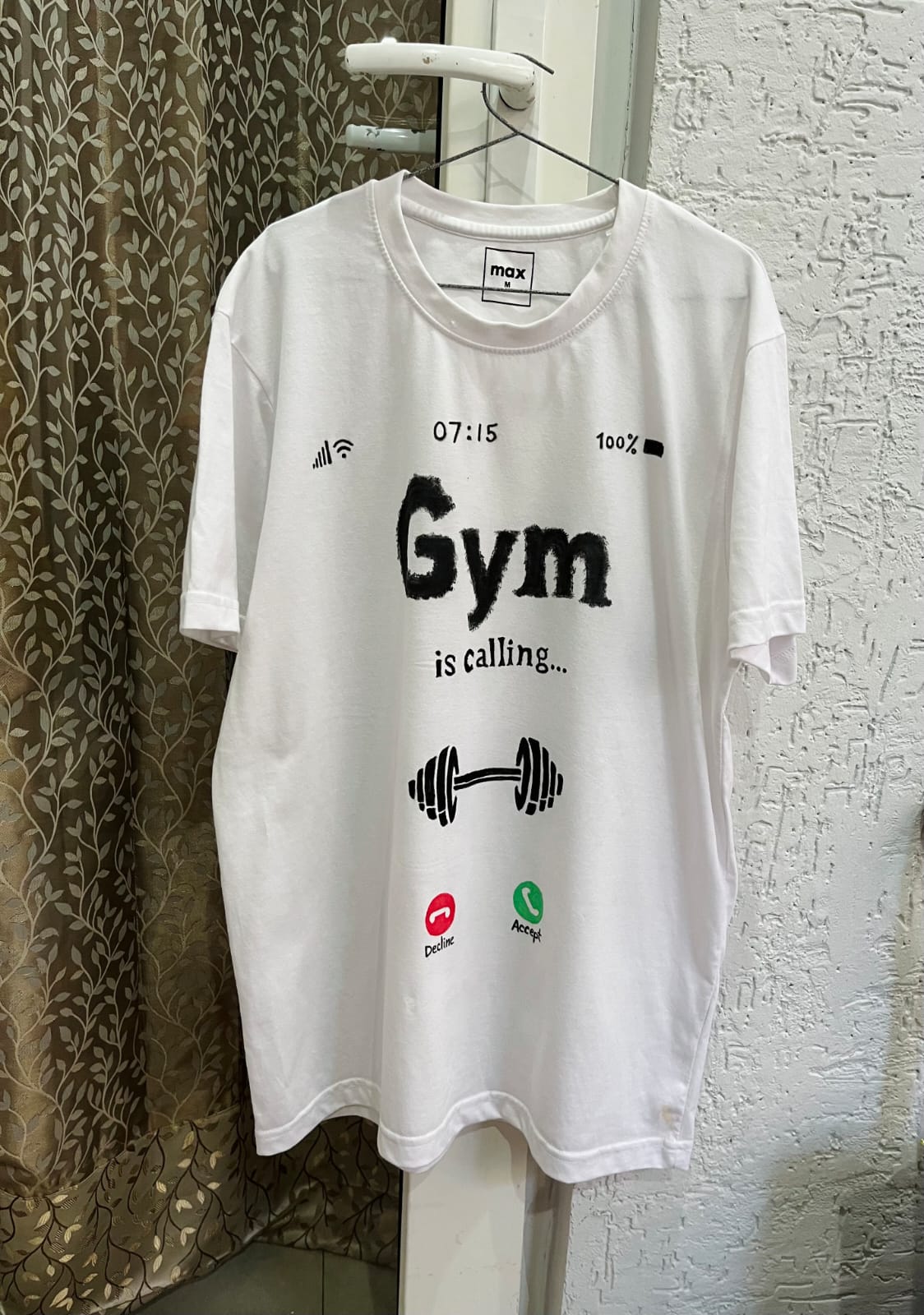 Men's White Hand-Painted Gym T-Shirt - Image 4
