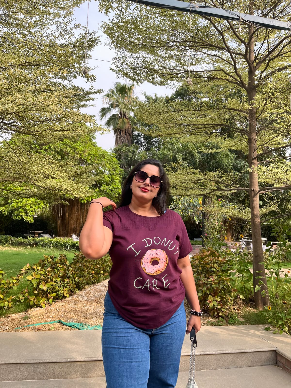 Hand-Painted "Donut Care" Women's Cotton Top – Deep Plum - Image 4