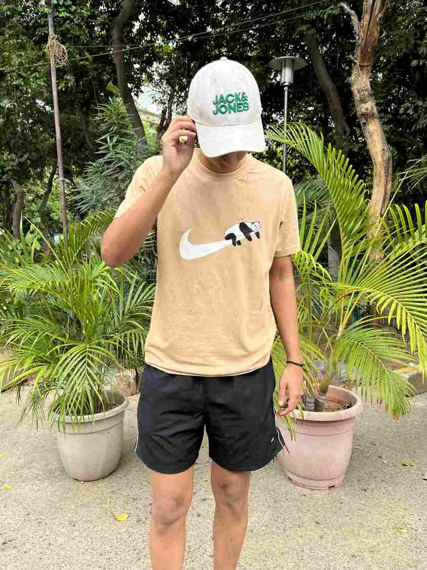 Ehsaas Hand-Painted Panda Beige Cotton T-Shirt for Men - Image 3