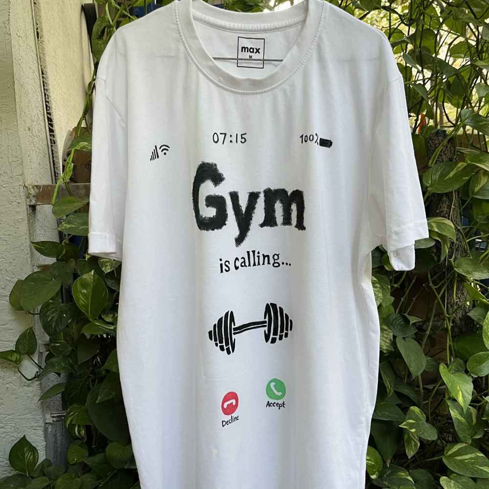 Men's White Hand-Painted Gym T-Shirt - Image 2