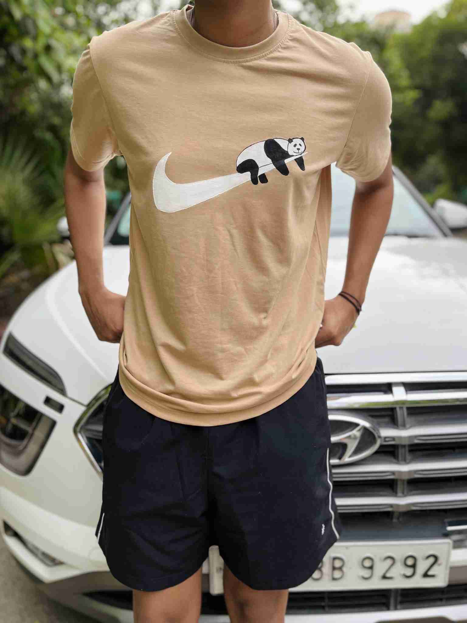 Ehsaas Hand-Painted Panda Beige Cotton T-Shirt for Men - Image 2